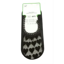 Kalp Dantel Babet Çorap-Siyah