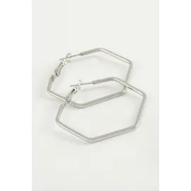 Beşgen Halka Küpe 4 Cm-Gümüş Rengi