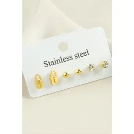 6 Adet Kalp Taşlı Çelik Küpe-Sarı