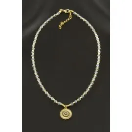 Nazar Zirkon Taşlı Kristal Kolye-Sarı