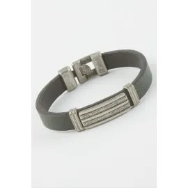 Çizgili Suni Deri Bileklik-Yeşil