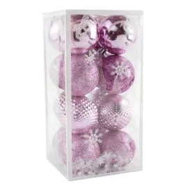 16 Adet Lüks Pembe Renkli Cici Top Yılbaşı Ağaç Süsü-Pembe