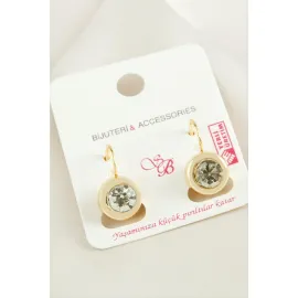 Tek Taşlı Klipsi Küpe-Sarı