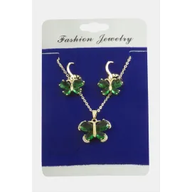 Kelebek Zirkon Taşlı Set Kolye-Yeşil