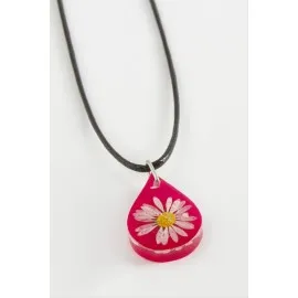 Papatya Oval Epoksi Kolye-Pembe