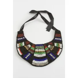 Etnik Kum Boncuk Yaka Kolye-Renkli