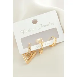 3 Adet Ok Zirkon Taşlı Küpe-Sarı