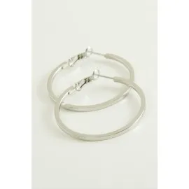 Ezme Lüks Çelik Halka Küpe 4 Cm-Gümüş Rengi