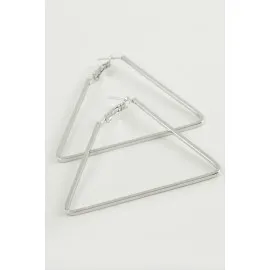 Üçgen Halka Küpe 6 Cm-Gümüş Rengi
