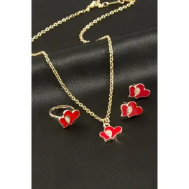 Kalp Mineli Set Kolye-Sarı