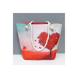 Kalp Desenli Plaj Çantası-Kırmızı