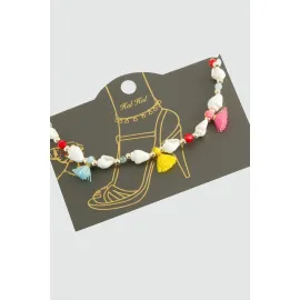 Deniz Kabuğu Püskül Boncuk Halhal-Beyaz