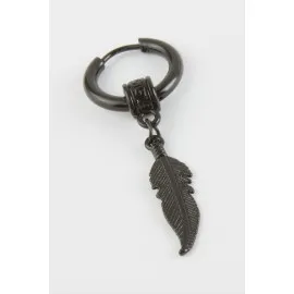 Yaprak Erkek Çelik Küpe-Siyah