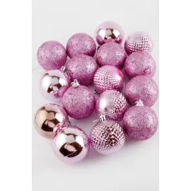 16 Adet Lüks Pembe Renkli Cici Top Yılbaşı Ağaç Süsü-Pembe