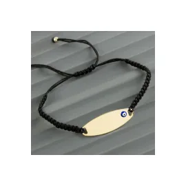 Oval İsim Yazılabilir Boş Plaka Örgülü Bileklik-Siyah