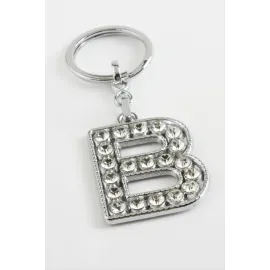 Gümüş Renkli Taşlı Harf Anahtarlık-B