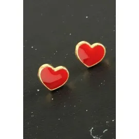 Kalp Mineli Minik Küpe-Kırmızı