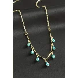 Damla Nazarlı Mineli Kolye-Turkuaz