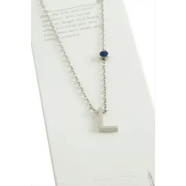 Gümüş Renkli Harfli Çelik Kolye-L