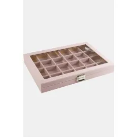 24 Bölmeli Cam Kapaklı Anfora Kumaş Sunum Tablosu 24X34 Cm-Pembe