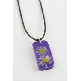 Papatya Dikdörtgen Epoksi Kolye-Mor