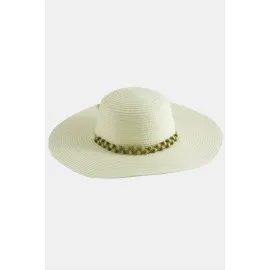 Boncuk Örme Hasır Şapka-Bej