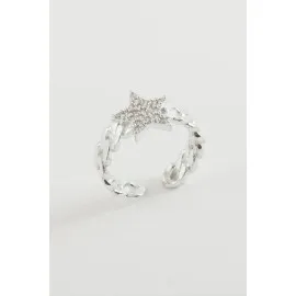 Yıldız Zirkon Taşlı Yüzük-Gümüş Rengi