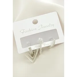 3 Adet Ok Zirkon Taşlı Küpe-Sarı