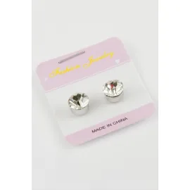 Tek Taş Mıknatıslı Cam Küpe  7 mm-Gümüş Rengi