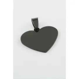 Kalp İsim Yazılabilir Çelik Kolye Ucu 3 Cm-Siyah