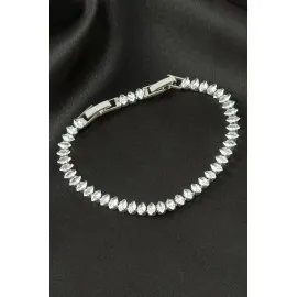 Oval Zirkon Taşlı Lüks Kararmaz Bileklik 5 Mm-Gümüş Rengi