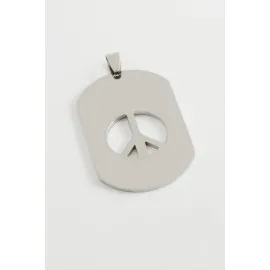 Barış İşareti Çelik Kolye Ucu 3X5 Cm-Gümüş Rengi