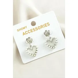 Kalp Trend İnci Küpe-Gümüş Rengi