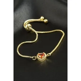 Kalp Zirkon Taşlı Asansörlü Bileklik  Ciddi İlişki Bilekliği-Kırmızı