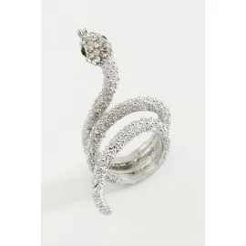 Yılan Taşlı Metal Yüzük-Gümüş Rengi