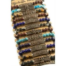 Karışık Aparatlı Cam Taş Makrome Örgü İp Bileklik-Renkli