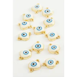 Nazar Çift Kulplu Mineli Bileklik ve Kolye Ucu Aparatı 1 Adet-Beyaz