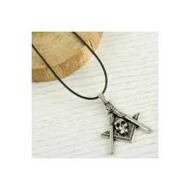 Kuru Kafa Metal Vinlex Deri Kolye-Gümüş Rengi