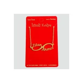 Kişiye Özel Sonsuzluk Çift İsim Yazılı Kolye-Sarı