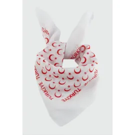 Ay Yıldız Desenli Bandana 50X50-Beyaz