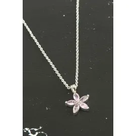 Papatya Zirkon Taşlı Trend Kolye-Açık Pembe