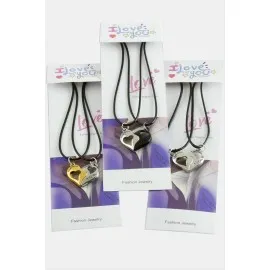 Kalp Uçlu Çift Kolye-Gümüş Rengi