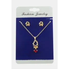 Kalp Fiyong Zirkon Taşlı Set Kolye-Renkli