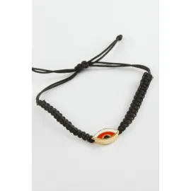 Oval Nazar Makrome Örgülü Bileklik-Siyah