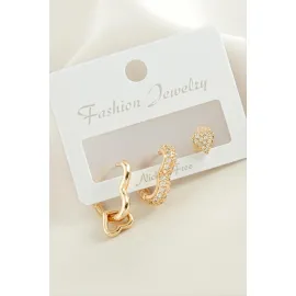 3 Adet Kalp Zirkon Taşlı Küpe-Sarı