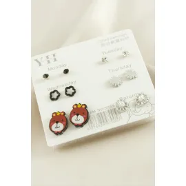 12 Adet Köpek Metal Taşlı Küpe-Gümüş Rengi