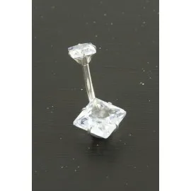 Kare Zirkon Taşlı Çelik Piercing 1 Adet-Gümüş Rengi
