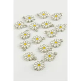 Papatya Tek Kulplu Mineli Bileklik ve Kolye Ucu Aparatı 1 Adet-Gümüş Rengi