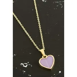 Kalp Polyester Kolye-Lila