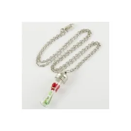 Çiçek Fanus Canlı Kolye-Gümüş Rengi